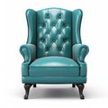 Turquoise Leather Wingback Chair: Dignified Pose On White Background Royalty Free Stock Photo