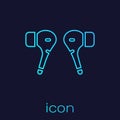 Turquoise line Air headphones icon icon isolated on blue background. Holder wireless in case earphones garniture