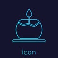 Turquoise line Aroma candle icon isolated on blue background. Vector