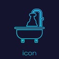 Turquoise line Bathtub icon isolated on blue background. Vector