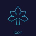 Turquoise line Chestnut leaf icon isolated on blue background. Vector