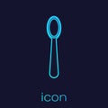 Turquoise line Disposable plastic spoon icon isolated on blue background. Vector Illustration