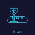 Turquoise line First communion symbols for a nice invitation icon isolated on blue background. Vector Illustration