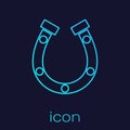 Turquoise line Horseshoe icon isolated on blue background. Vector