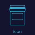 Turquoise line Jam jar icon isolated on blue background. Vector