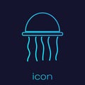 Turquoise line Jellyfish icon isolated on blue background. Vector.