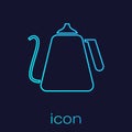 Turquoise line Kettle with handle icon isolated on blue background. Teapot icon. Vector Illustration