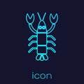 Turquoise line Lobster icon isolated on blue background. Vector.