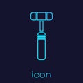 Turquoise line Neurology reflex hammer icon isolated on blue background. Vector