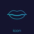 Turquoise line Smiling lips icon isolated on blue background. Smile symbol. Vector