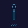 Turquoise line Spoon icon isolated on blue background. Cooking utensil. Cutlery sign. Vector