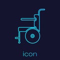 Turquoise line Wheelchair for disabled person icon isolated on blue background. Vector Illustration