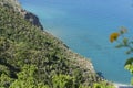 turquoise mediterranean sea coast viewed from a froest mountains