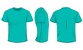 Turquoise mens t-shirt with short sleeves. Front, back, side view