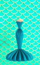 Turquoise mermaid dress for special events on scaly background 3D illustration