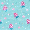 Turquoise mermaid pattern for kids fashion artwork, children books, prints and fabrics or wallpapers. Girl print. Design for kids