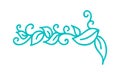 Turquoise monoline scandinavian folk flourish vector with leaves and flowers. Corners and dividers for Valentines Day