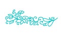 Turquoise monoline scandinavian folk flourish vector with leaves and flowers. Corners and dividers for Valentines Day