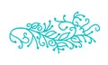 Turquoise monoline scandinavian folk flourish vector with leaves and flowers. Corners and dividers for Valentines Day