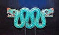 Turquoise mosaic of double-headed serpent from Mexico in British museum, London, UK