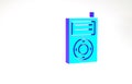 Turquoise Music MP3 player icon isolated on white background. Portable music device. Minimalism concept. 3d illustration