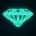 Turquoise neon sign. Faceted precious crystal of diamond or brilliant.