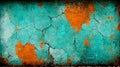 Turquoise and orange concrete texture with rust, crackes and scratches Royalty Free Stock Photo
