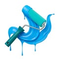 Turquoise Paint Roller Dripping Bright Blue Liquid Splash on White Background painting Royalty Free Stock Photo