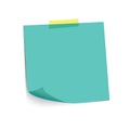 Turquoise paper note and adhesive tape with curled corner, ready for your message. Vector illustration.