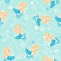 Turquoise pastel mermaid pattern for kids fashion artwork, children books, prints and fabrics or wallpapers. Fashion illustration