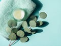 Turquoise pastel spa composition with eucalyptus Royalty Free Stock Photo