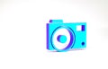 Turquoise Photo camera icon isolated on white background. Foto camera icon. Minimalism concept. 3d illustration 3D Royalty Free Stock Photo