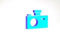 Turquoise Photo camera icon isolated on white background. Foto camera icon. Minimalism concept. 3d illustration 3D Royalty Free Stock Photo