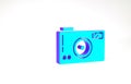 Turquoise Photo camera icon isolated on white background. Foto camera icon. Minimalism concept. 3d illustration 3D Royalty Free Stock Photo