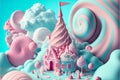 turquoise and pink colored candyhouse in a candyland, generative ai