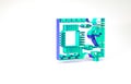 Turquoise Printed circuit board PCB icon isolated on white background. Minimalism concept. 3d illustration 3D render