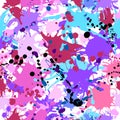 Turquoise purple pink ink paint splashes seamless pattern