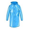 Turquoise Raincoat with Butttons and Hood. Vector Cartoon Illustration