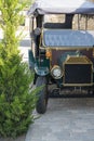 turquoise retro vintage car close-up. front view Royalty Free Stock Photo