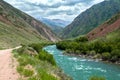 Turquoise river Kekemeren in Tien Shan, Kyrgyzstan Royalty Free Stock Photo