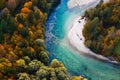 Turquoise river meandering through forested landscape Royalty Free Stock Photo