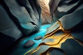 Turquoise River Running Through Stunning Stone Rockface AI Generative