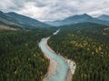 Turquoise river surrounded by forest aerial view Royalty Free Stock Photo