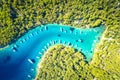 Turquoise sailing safe bay on Mali Losinj island aerial view Royalty Free Stock Photo