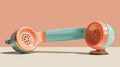Retro Telephone Receiver Rests Horizontally on Cream Surface Against a Salmon Colored Background, Casting Soft Shadow Royalty Free Stock Photo