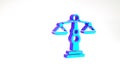 Turquoise Scales of justice icon isolated on white background. Court of law symbol. Balance scale sign. Minimalism