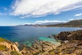 Turquoise sea and rocky coastline at Revellata in Corsica Royalty Free Stock Photo