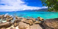 Turquoise sea of Seychelles islands Royalty Free Stock Photo