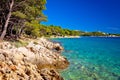 Turquoise sea and stone beach view Royalty Free Stock Photo