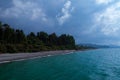 Turquoise sea on a stormy sky before rain. Storm over the sea. Beach in Batumi, Georgia Royalty Free Stock Photo